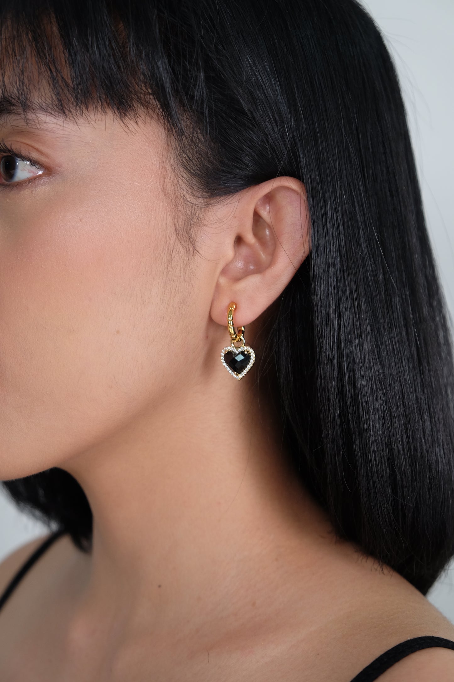 18K Gold Plated Elegant Heart Shape Drop Earrings with 925 Silver Sterling Posts | Anting Drop Gantung Wanita