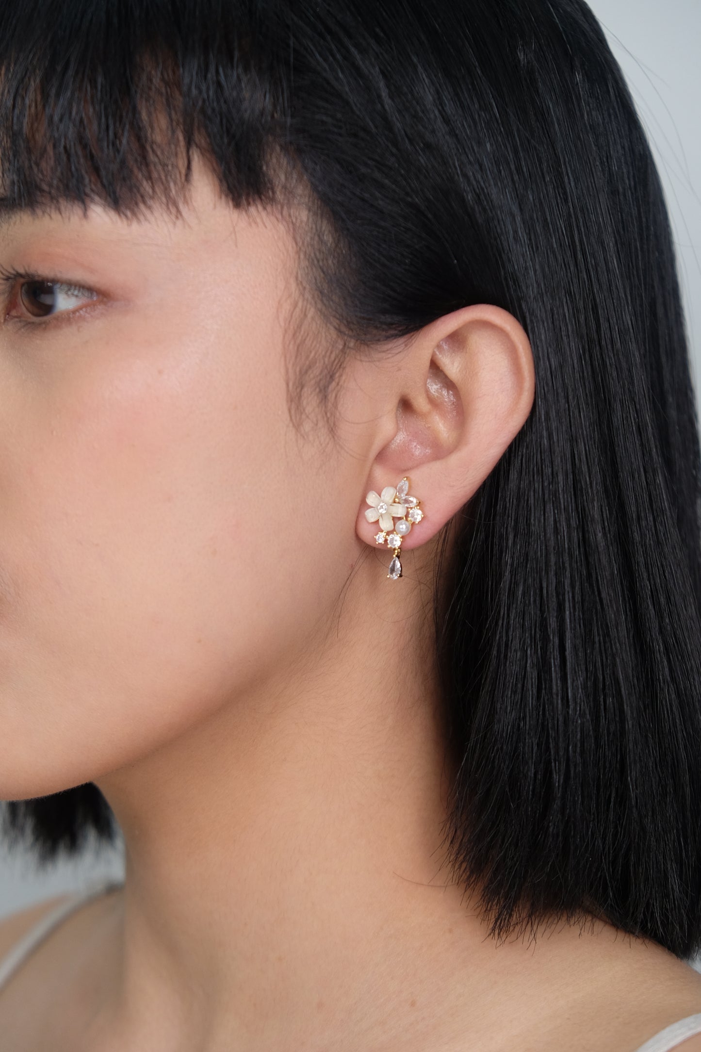 Floral Motif Dangle Earrings - Gold Plated with Sterling Silver Posts | Anting Dangle Gantung Wanita