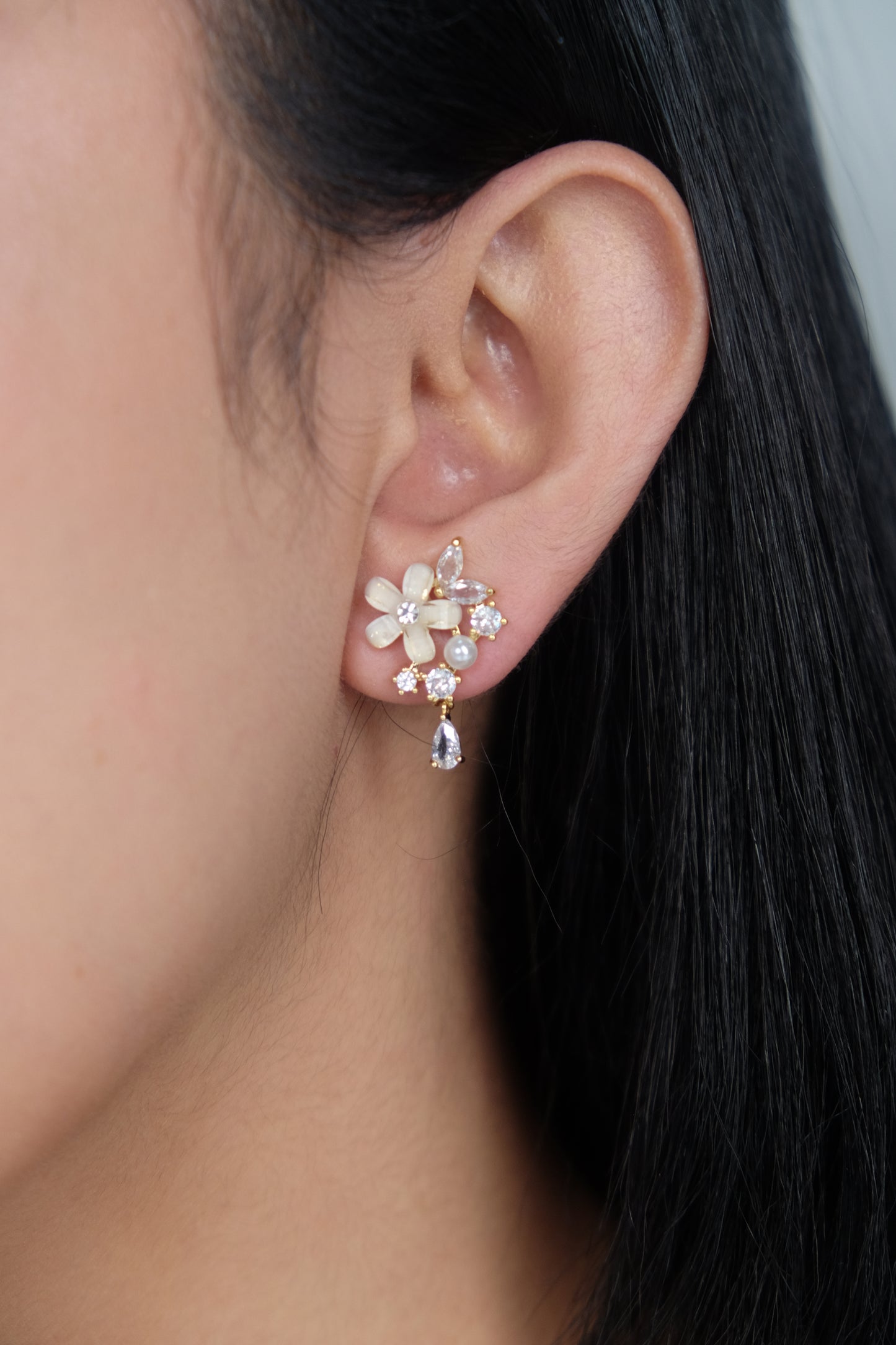 Floral Motif Dangle Earrings - Gold Plated with Sterling Silver Posts | Anting Dangle Gantung Wanita
