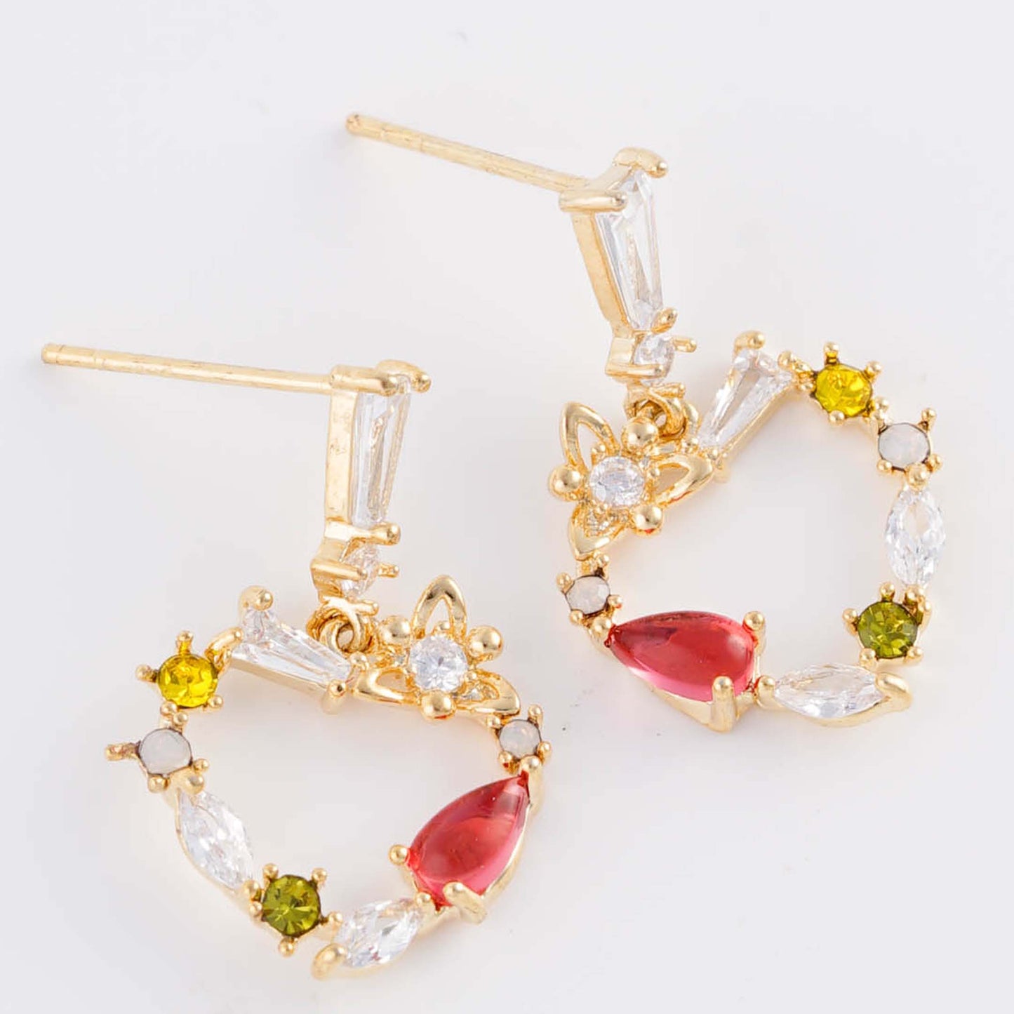 Multicolor Gemstone Dangle Earrings - Gold Plated with Sterling Silver Posts & Crystal Rhinestone Fittings | Anting Dangle Gantung Wanita