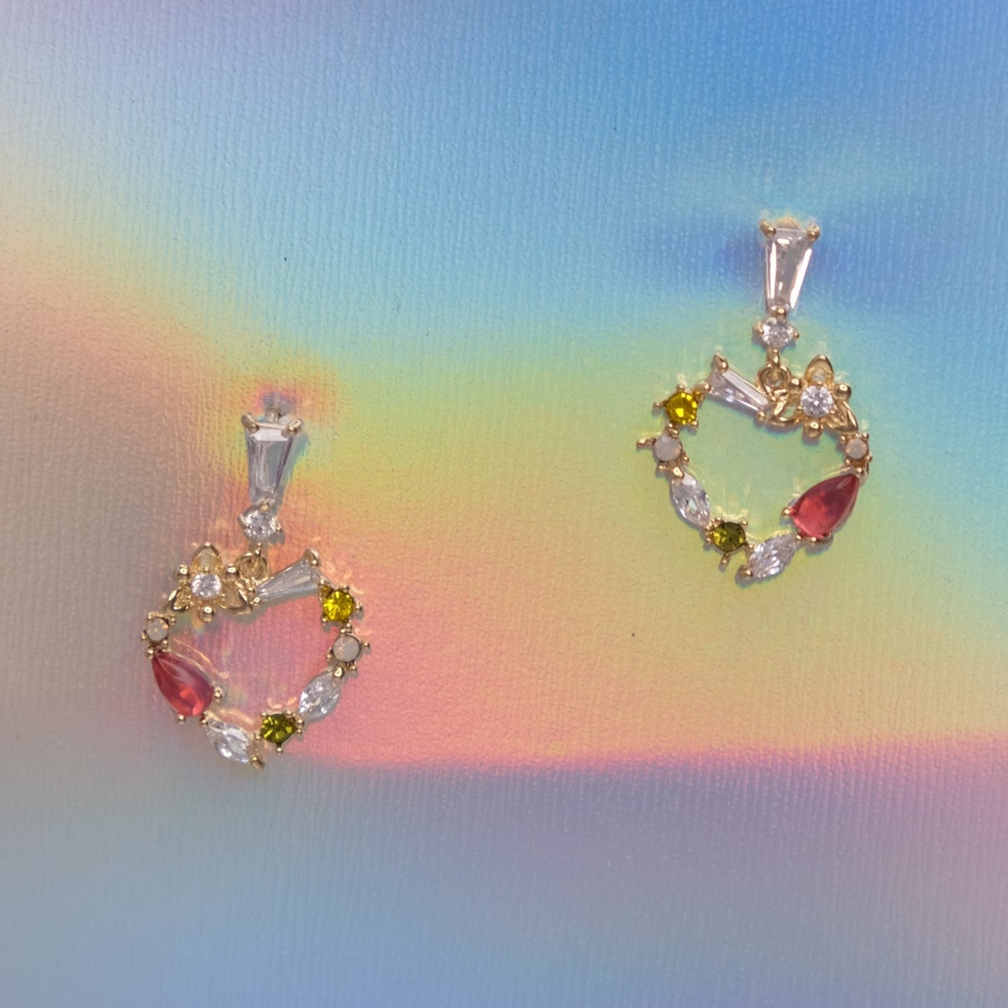 Multicolor Gemstone Dangle Earrings - Gold Plated with Sterling Silver Posts & Crystal Rhinestone Fittings | Anting Dangle Gantung Wanita