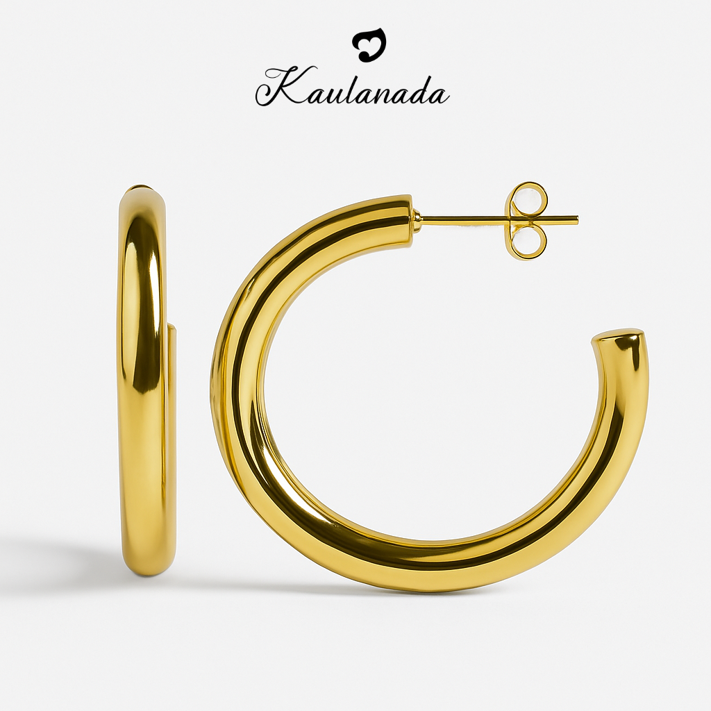 Kaulanada Anting Wanita Hoop Bulat Gold Plated - Anting Tusuk Elegan Trendi Simple untuk Tampilan Sehari-hari - Jarum Stainless Steel Nyaman - Pilihan Warna Gold/Silver/Rose Gold | Statement Earrings