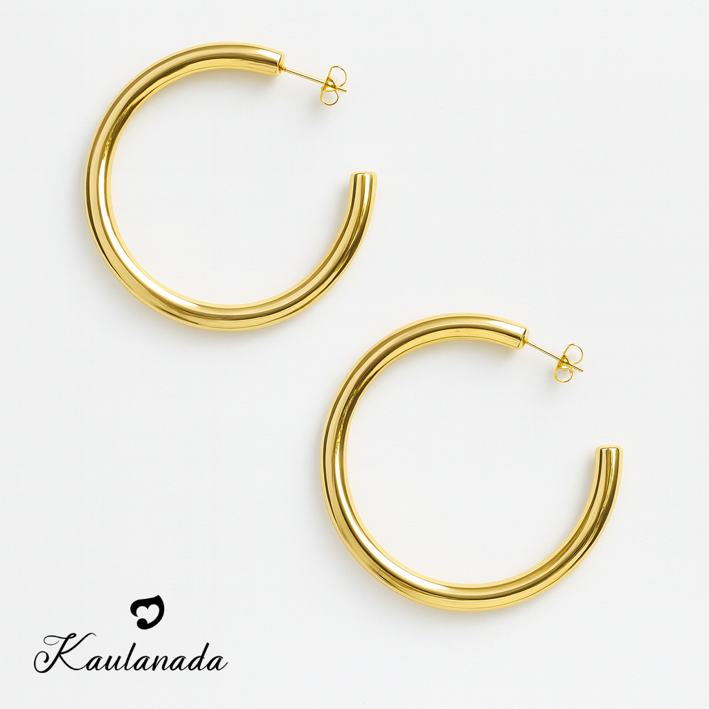 Kaulanada Anting Wanita Hoop Bulat Gold Plated - Anting Tusuk Elegan Trendi Simple untuk Tampilan Sehari-hari - Jarum Stainless Steel Nyaman - Pilihan Warna Gold/Silver/Rose Gold | Statement Earrings