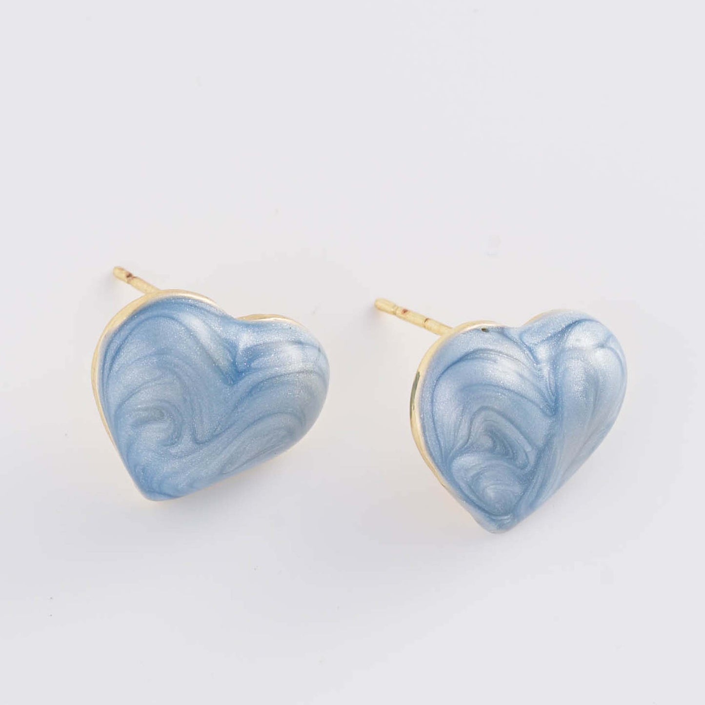 Heart-Shaped Marble Stud Earrings - Gold Plated with Sterling Silver Posts | Anting Stud Wanita