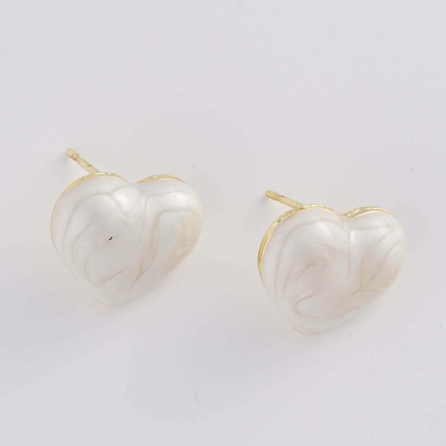 Heart-Shaped Marble Stud Earrings - Gold Plated with Sterling Silver Posts | Anting Stud Wanita