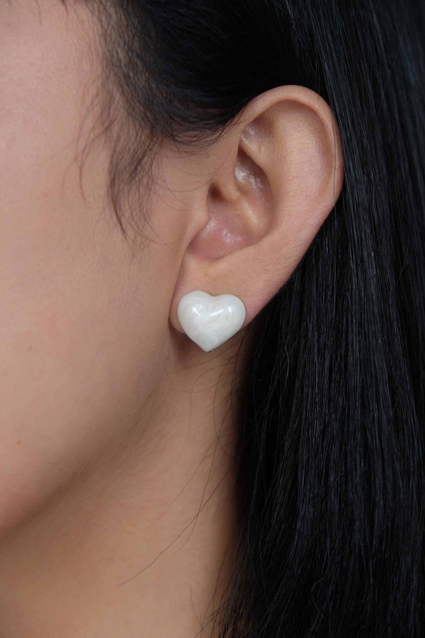 Heart-Shaped Marble Stud Earrings - Gold Plated with Sterling Silver Posts | Anting Stud Wanita