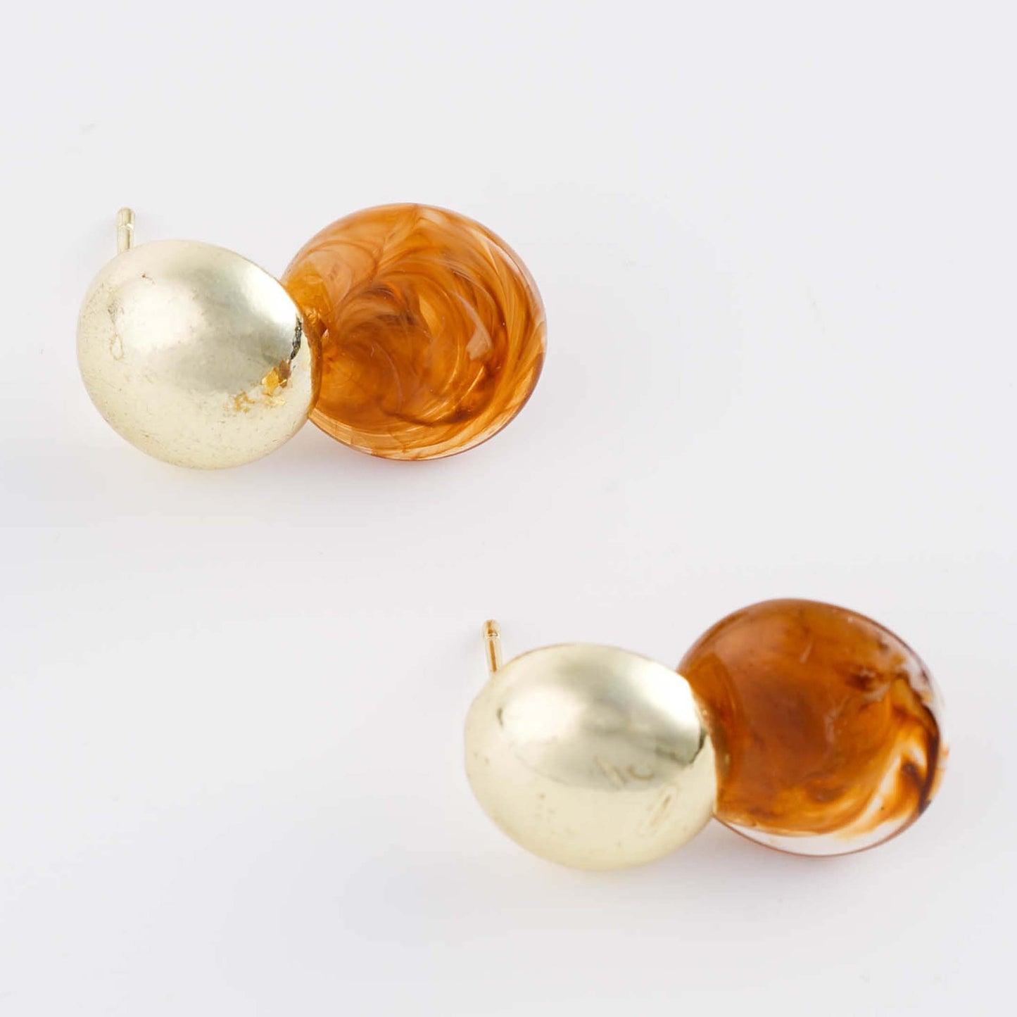 Double Sphere Stud Earrings - Gold Plated with Sterling Silver Posts | Anting Stud Wanita