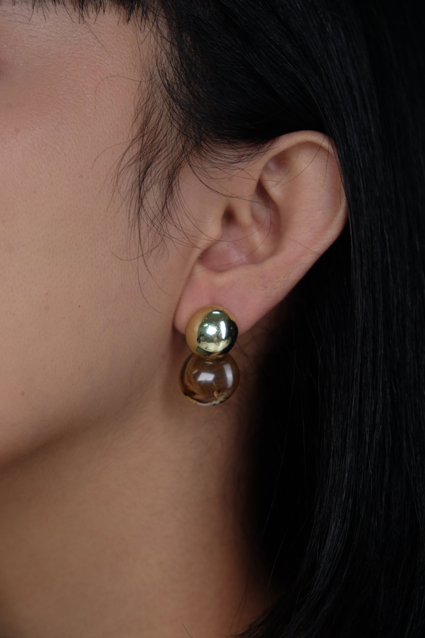 Double Sphere Stud Earrings - Gold Plated with Sterling Silver Posts | Anting Stud Wanita