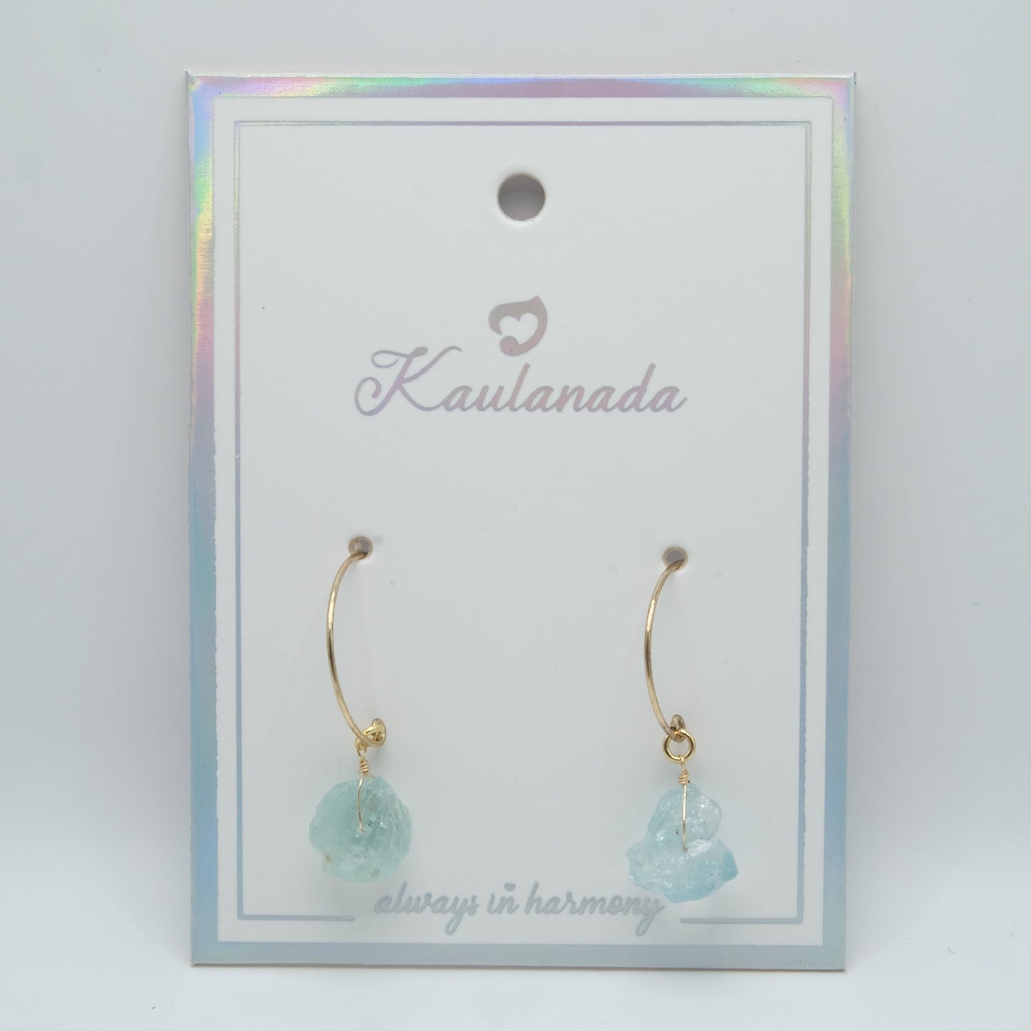 18K Gold Plated Brass Hoop Earrings with Aquamarine Stone | Anting Wanita Hoop