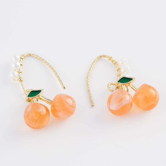 Cherry-Themed Dangle Earrings - Gold Plated with Sterling Silver Posts | Anting Gantung Wanita Dangle