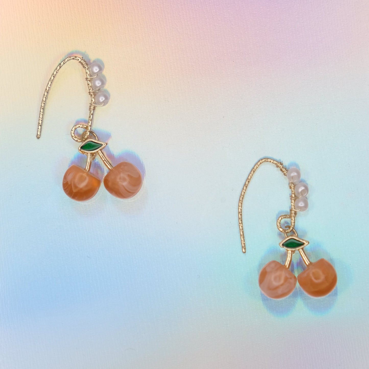 Cherry-Themed Dangle Earrings - Gold Plated with Sterling Silver Posts | Anting Gantung Wanita Dangle