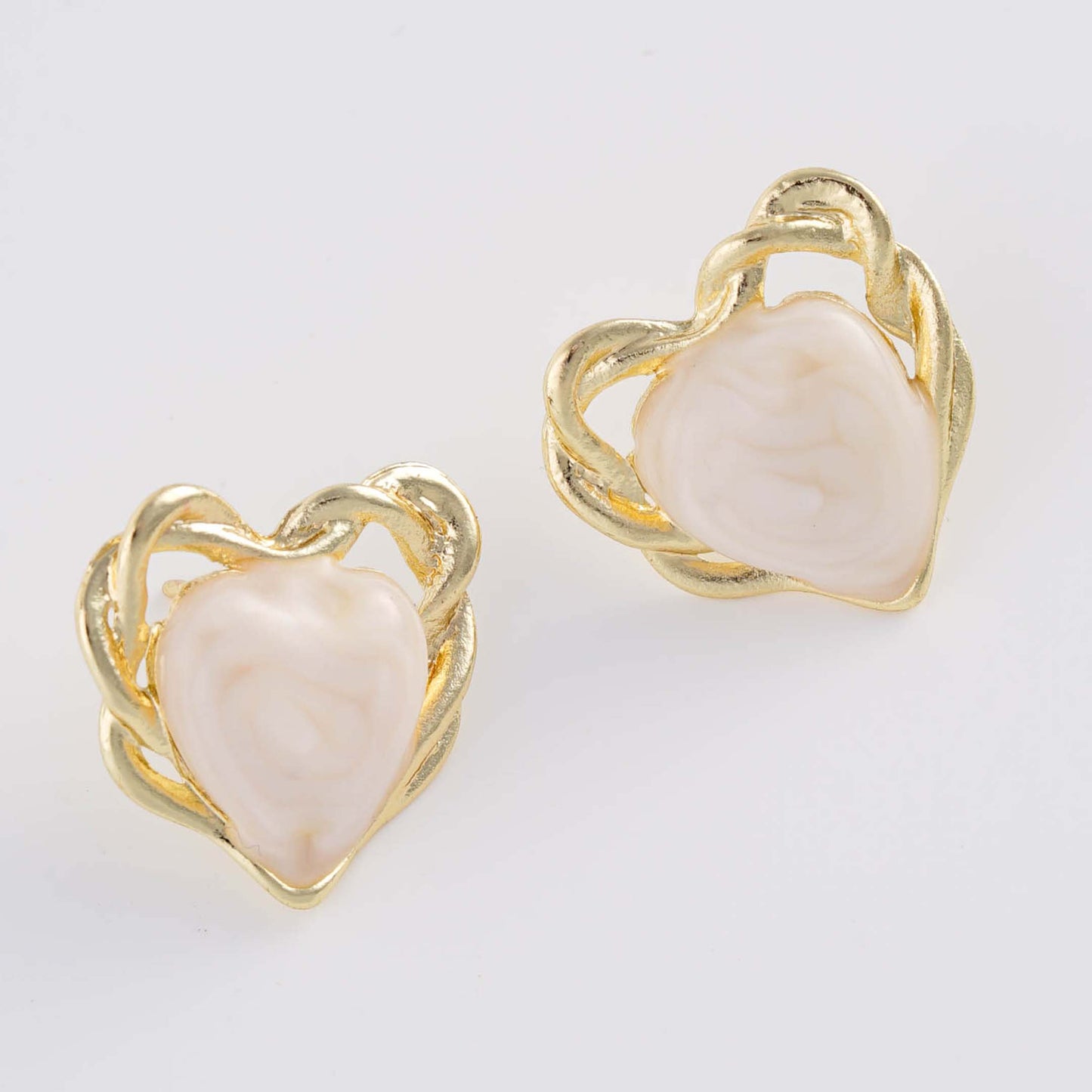 Heart-Shaped Golden Ornament Stud Earrings - Gold Plated with Sterling Silver Posts | Anting Stud Wanita