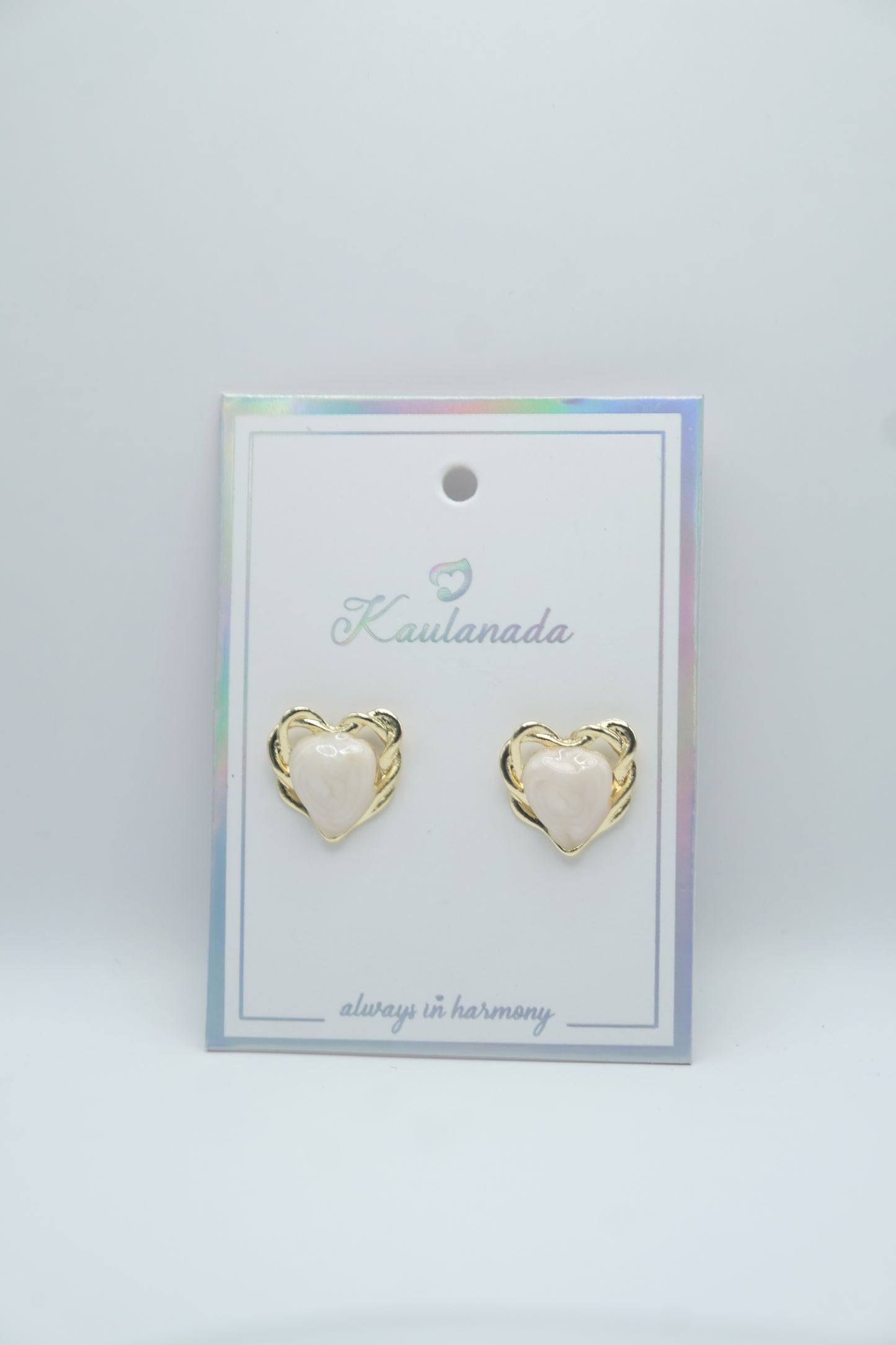 Heart-Shaped Golden Ornament Stud Earrings - Gold Plated with Sterling Silver Posts | Anting Stud Wanita