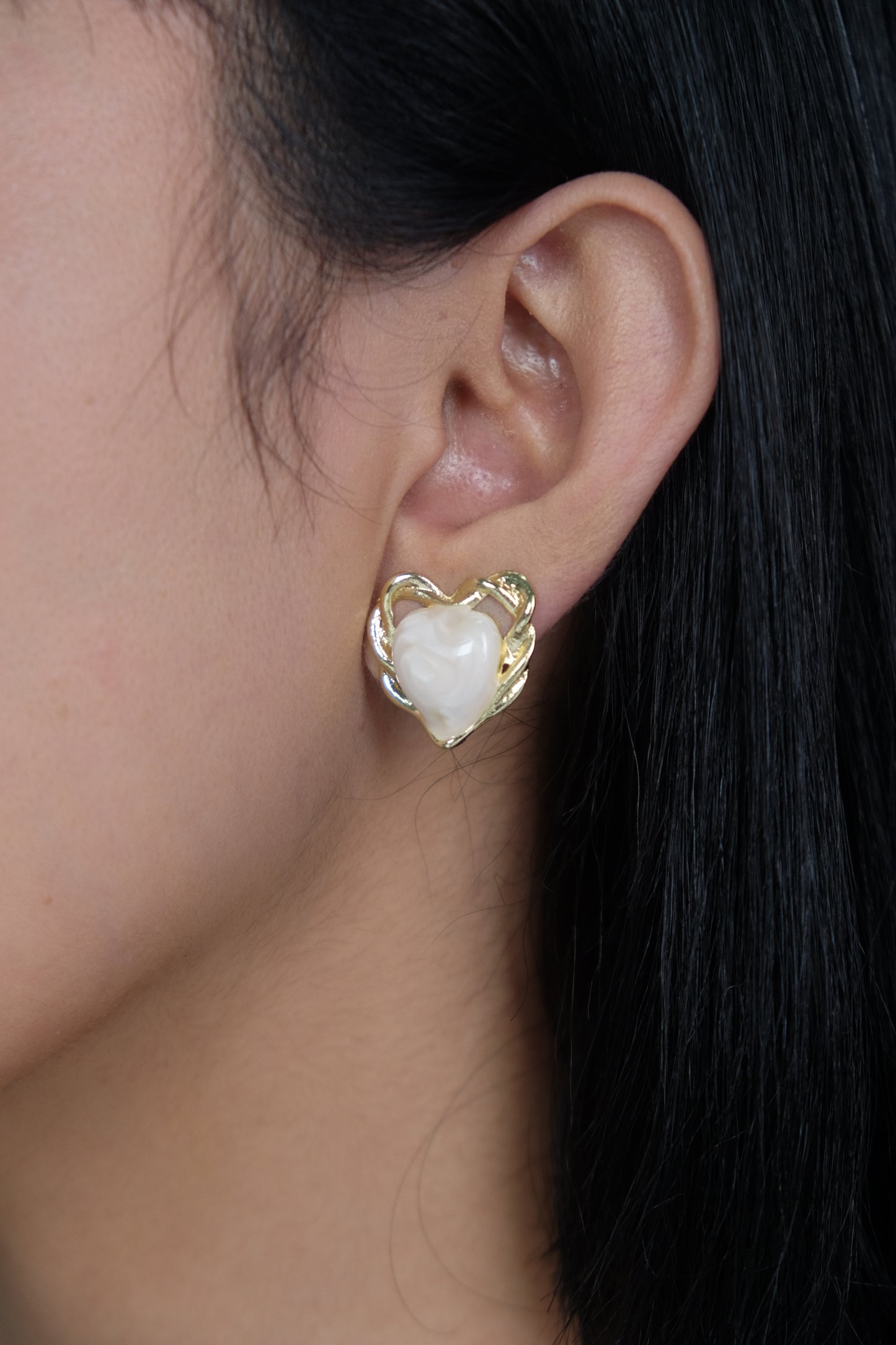 Heart-Shaped Golden Ornament Stud Earrings - Gold Plated with Sterling Silver Posts | Anting Stud Wanita