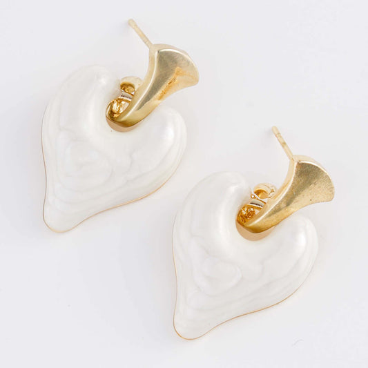 Gold Plated Drop Heart Earrings with Sterling Silver Posts | Anting Drop Gantung Wanita