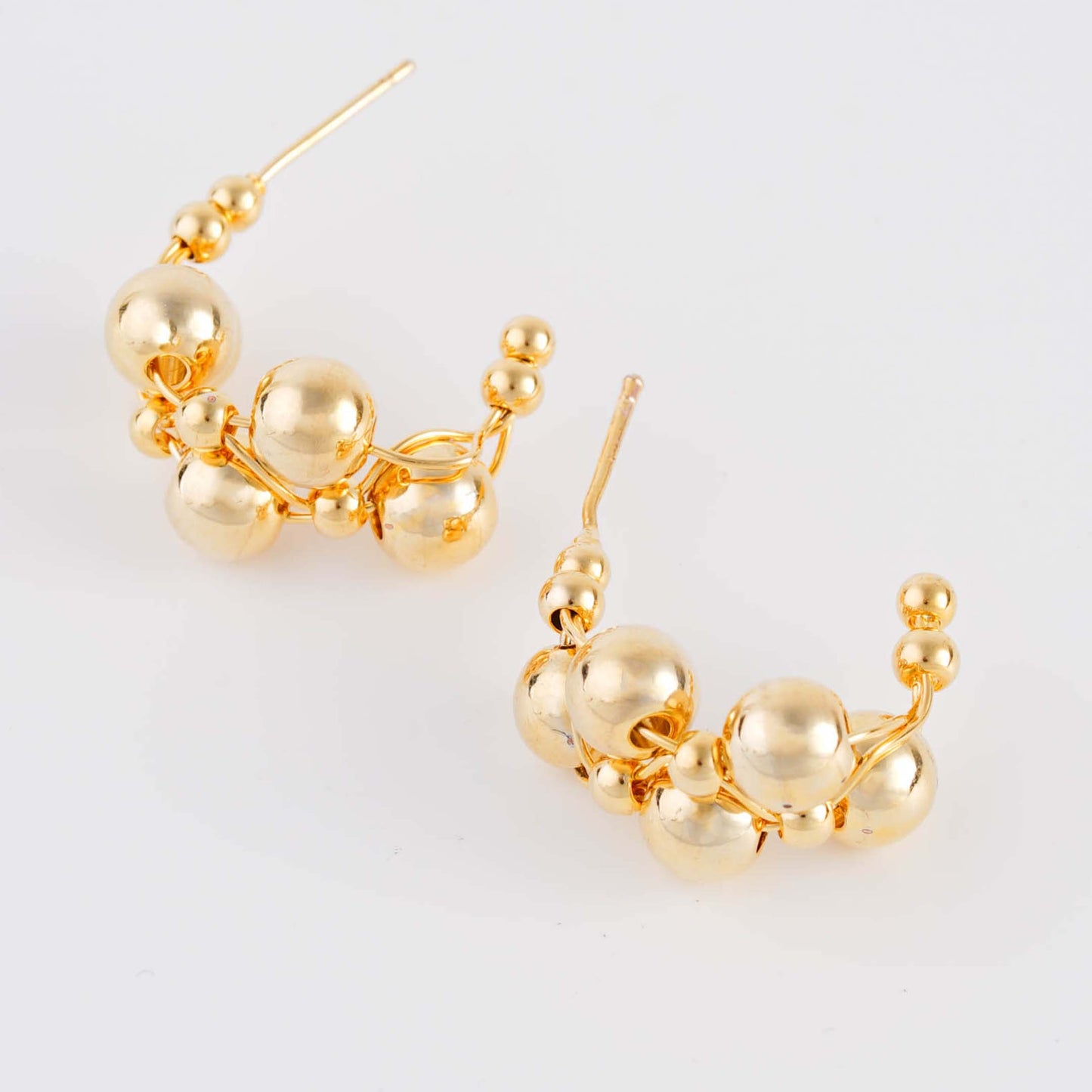 Golden Cluster Bead Drop Earrings - 18K Gold Plated - Sterling Silver Posts | Anting Drop Wanita