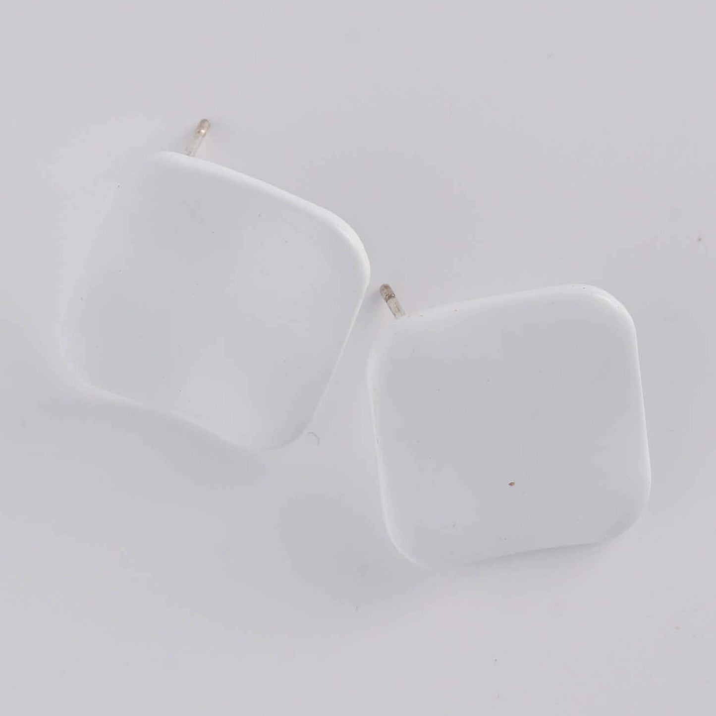 White Square Stud Earrings - Sterling Silver Posts | Anting Stud Wanita