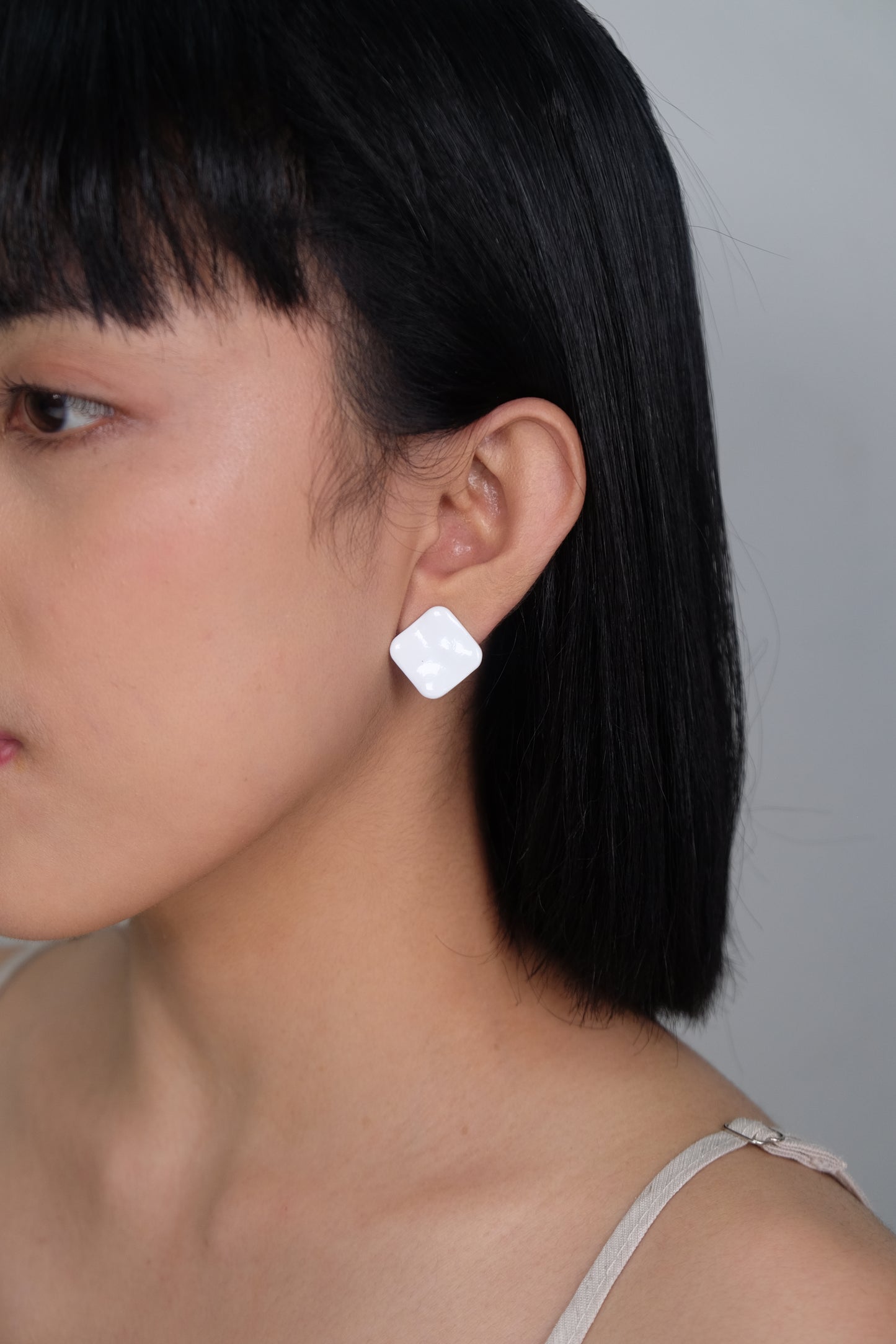 White Square Stud Earrings - Sterling Silver Posts | Anting Stud Wanita