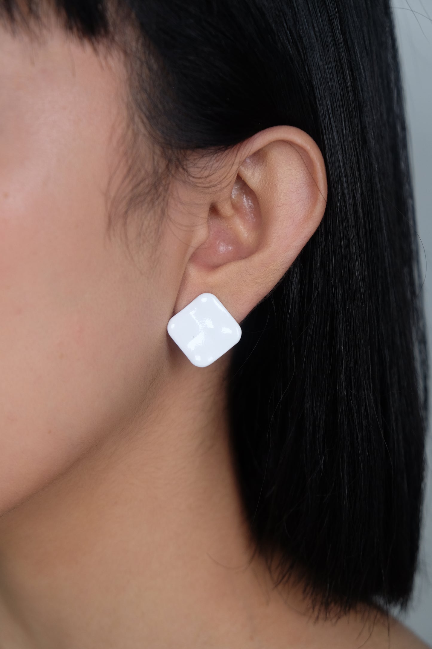 White Square Stud Earrings - Sterling Silver Posts | Anting Stud Wanita