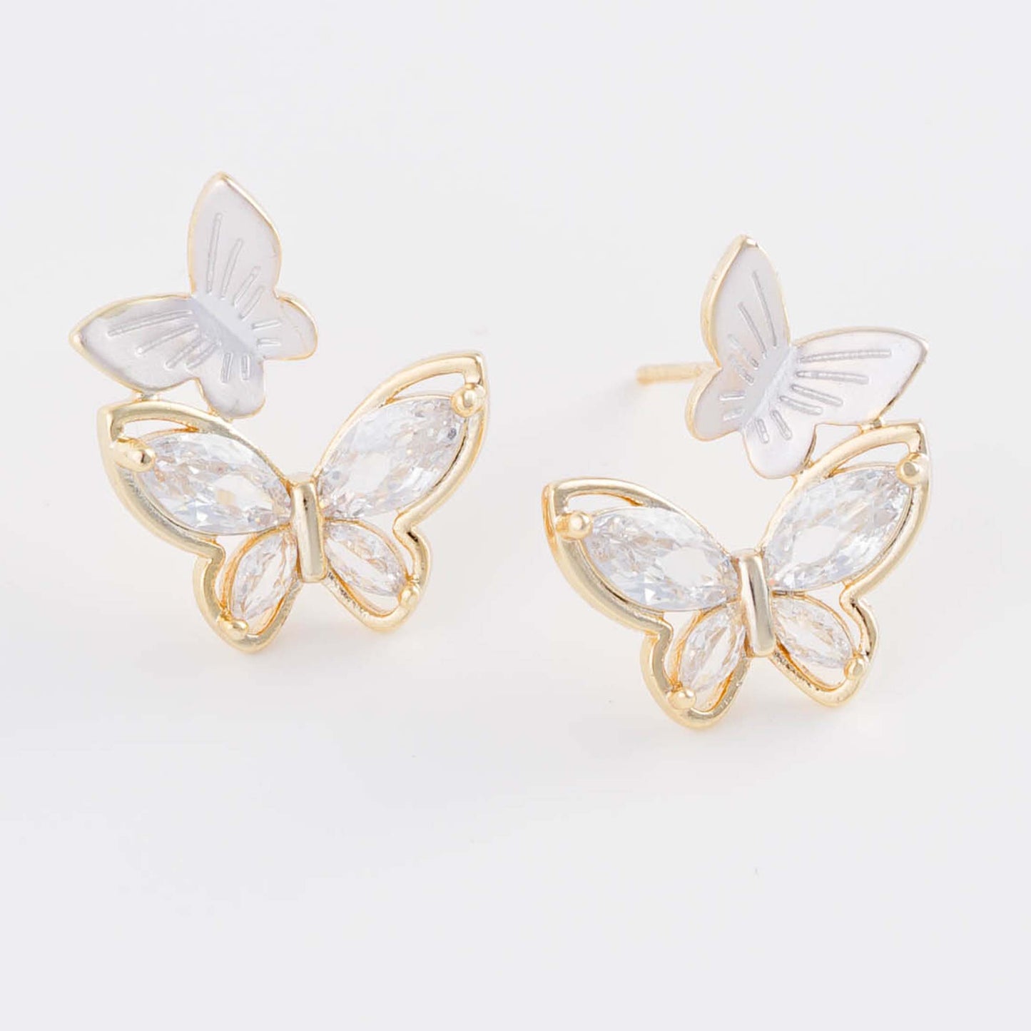 Butterfly Rhinestone Crystal Stud Earrings, Gold Plated with Sterling Silver Posts | Anting Stud Wanita