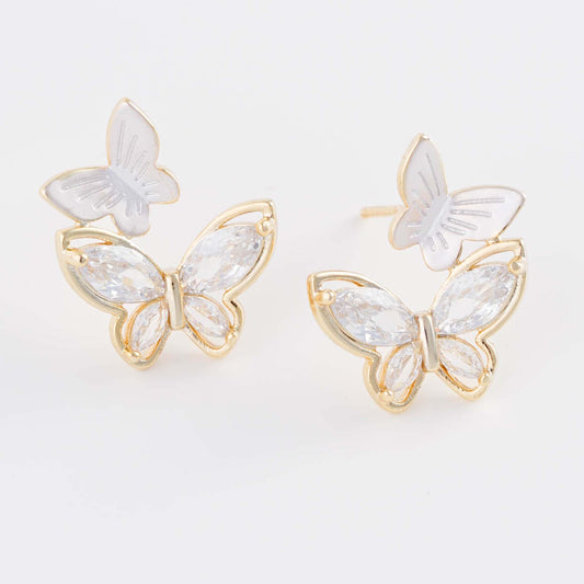 Butterfly Rhinestone Crystal Stud Earrings, Gold Plated with Sterling Silver Posts | Anting Stud Wanita