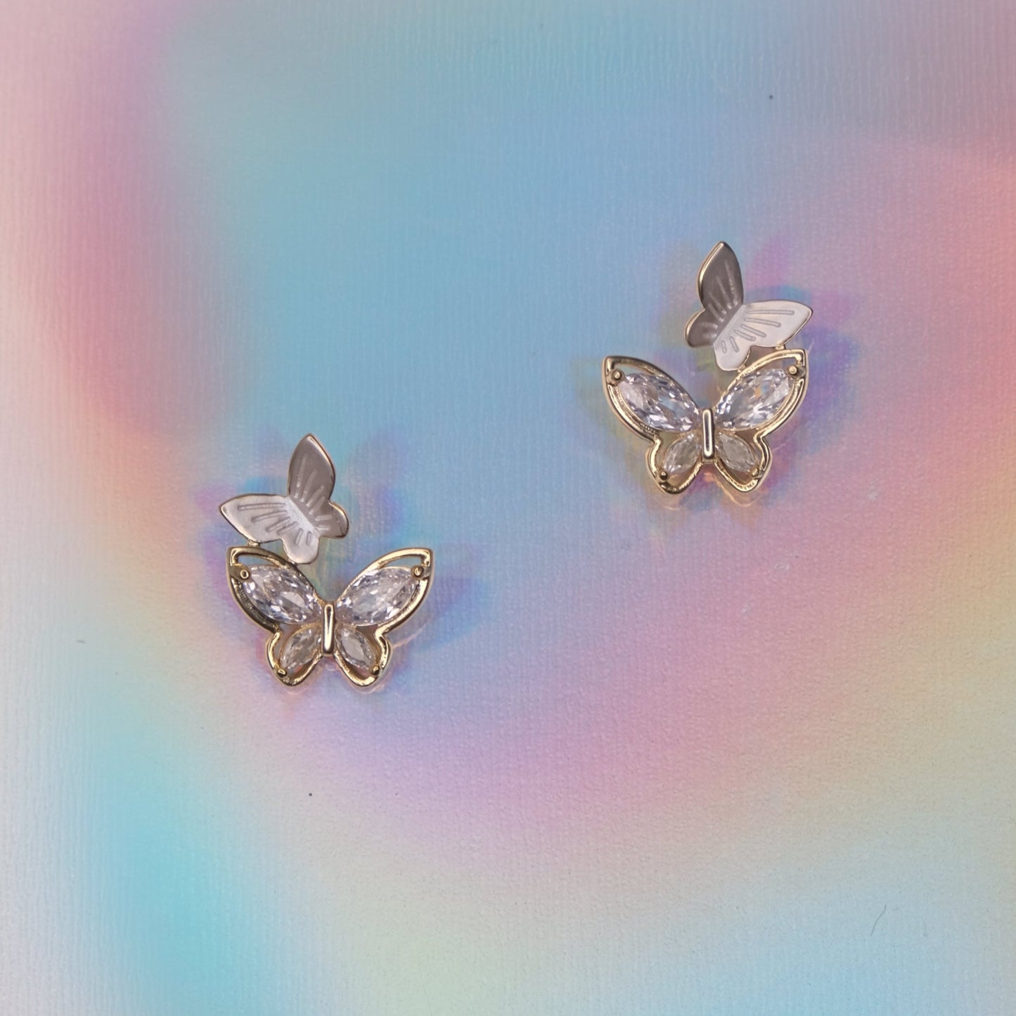 Butterfly Rhinestone Crystal Stud Earrings, Gold Plated with Sterling Silver Posts | Anting Stud Wanita