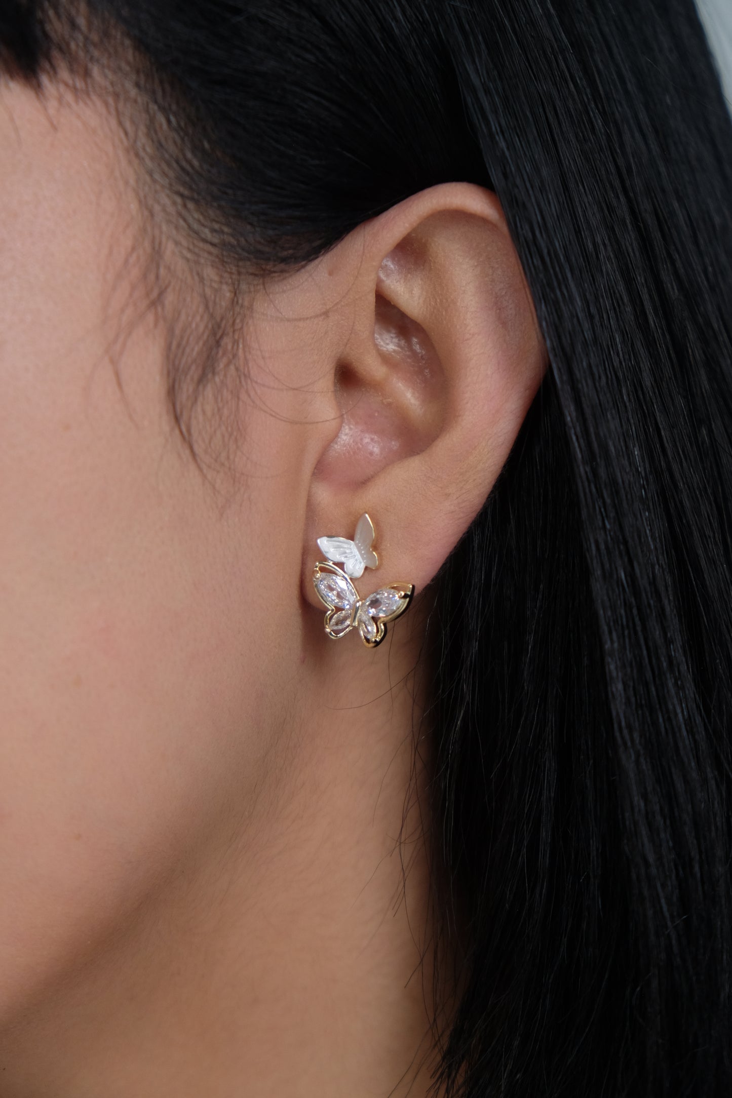 Butterfly Rhinestone Crystal Stud Earrings, Gold Plated with Sterling Silver Posts | Anting Stud Wanita