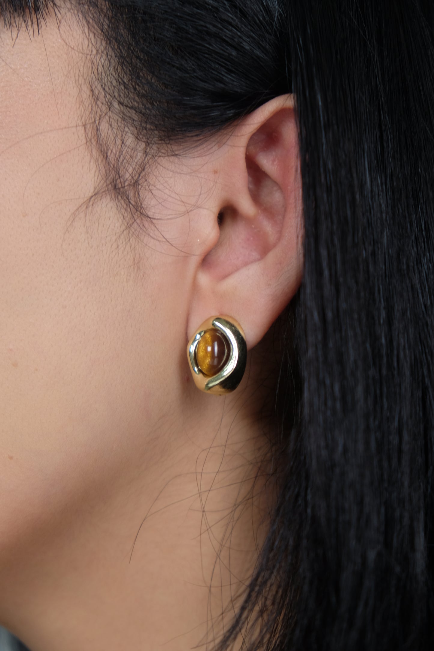 Gold Plated Oval Stud Earrings with Sterling Silver Posts | Anting Stud Wanita