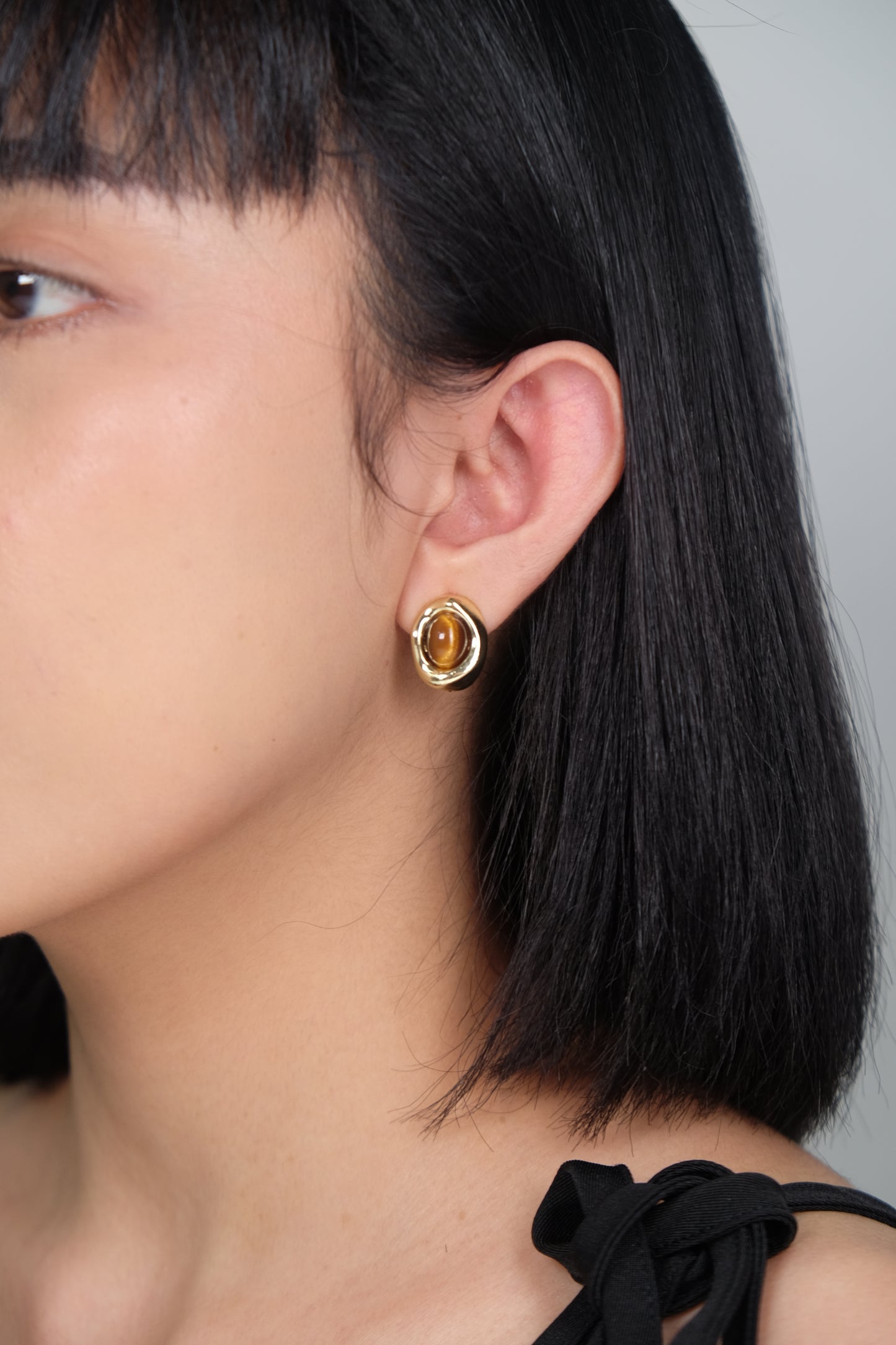 Gold Plated Oval Stud Earrings with Sterling Silver Posts | Anting Stud Wanita