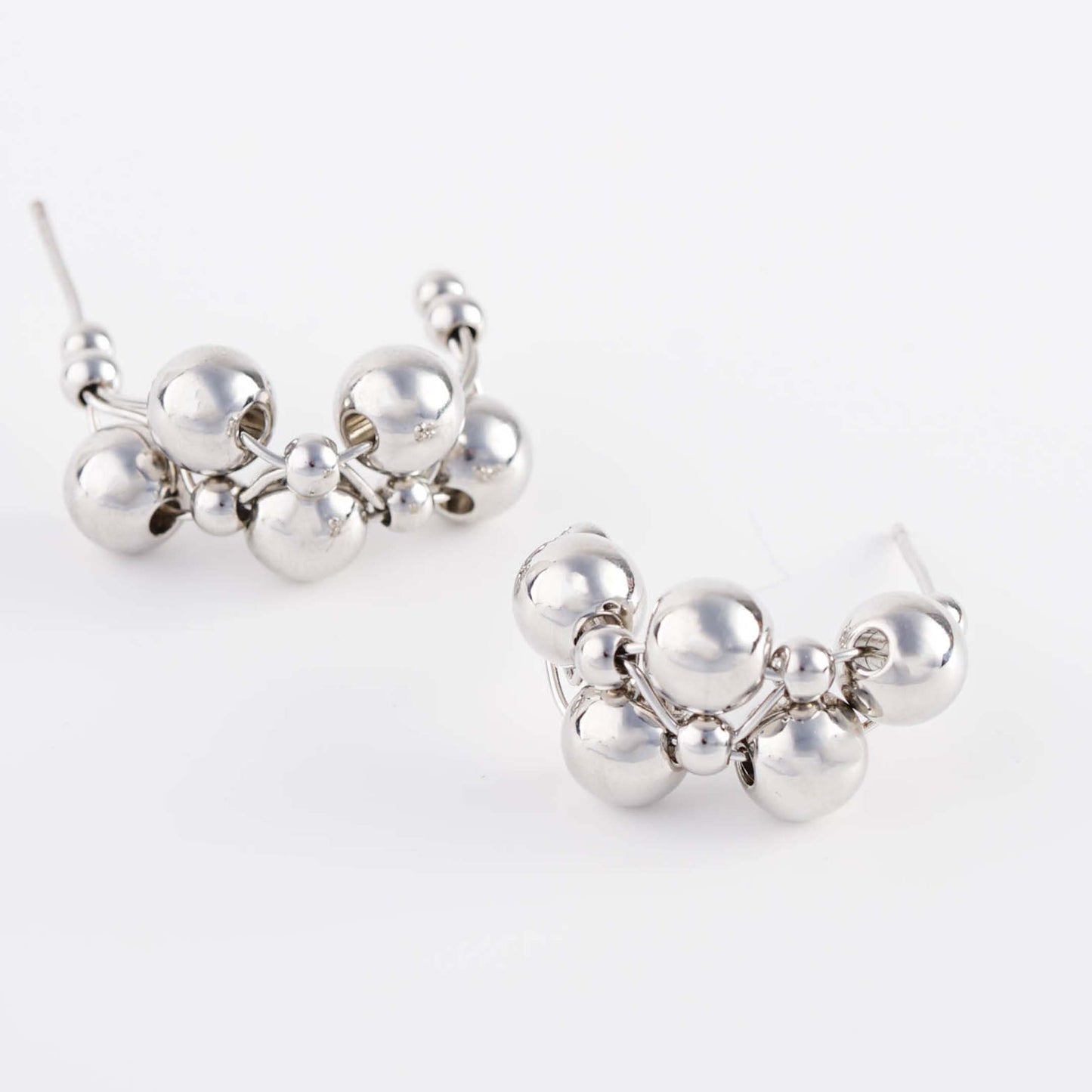 Silver Cluster Bead Drop Earrings - Silver Plated - Sterling Silver Posts with Elegant Design | Anting Drop Wanita