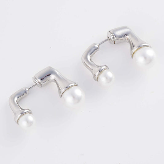 Silver Drop Earrings with White Spheres - Silver Plated - Sterling Silver Posts | Anting Drop Wanita