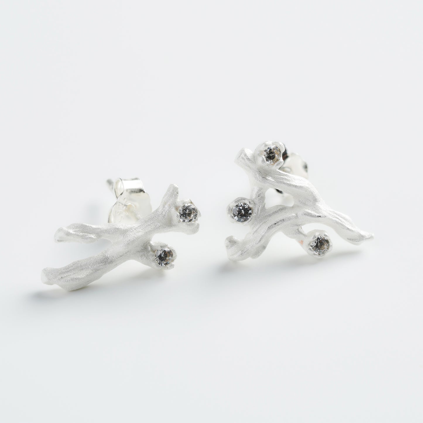 Sterling Silver Rhinestones Classic Ear Studs with 925 Silver Posts | Anting Stud Elegan Wanita