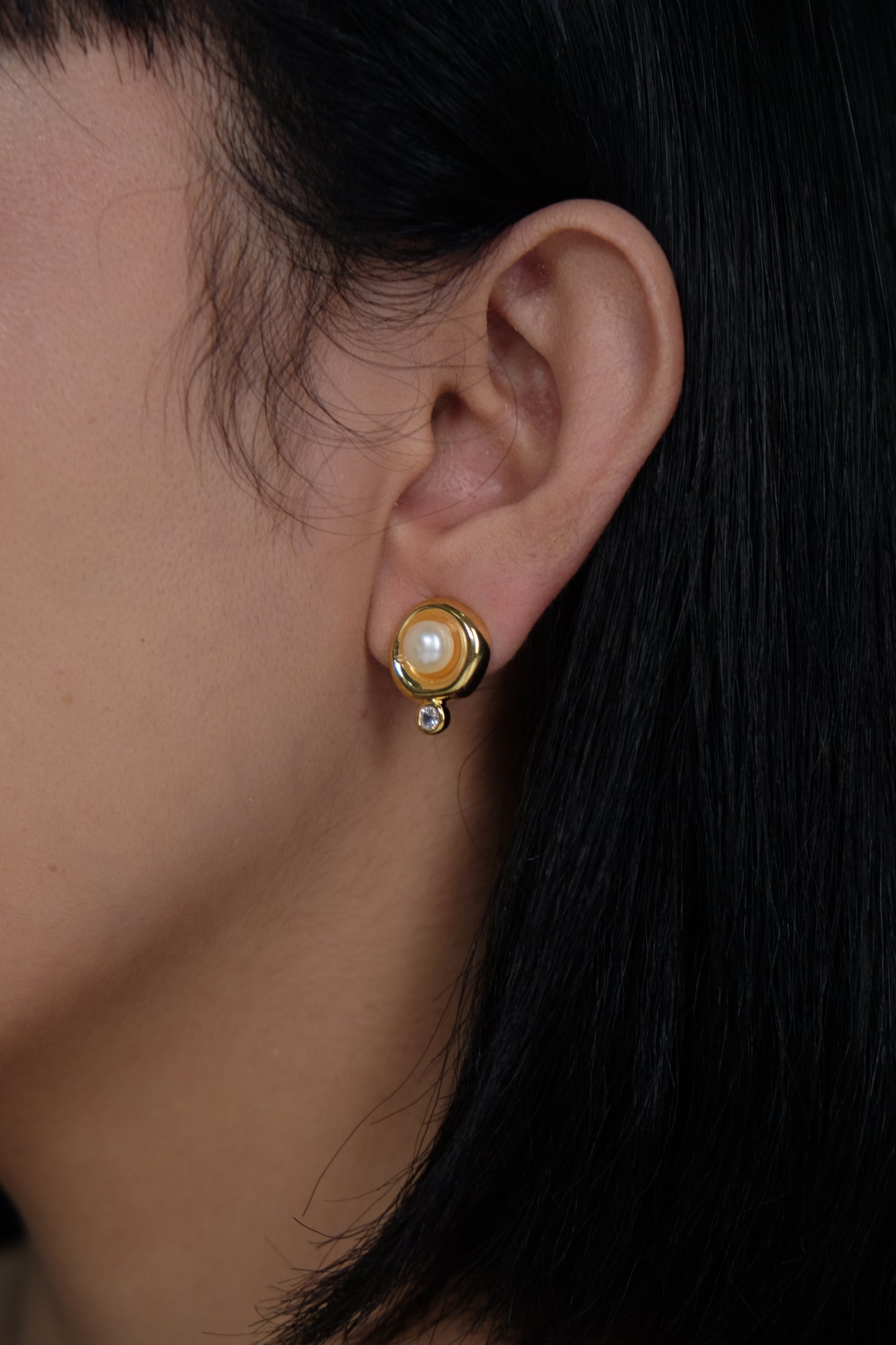 Faux Pearl and Crystal Rhinestone Accent Stud Earrings - Gold Plated with Sterling Silver Posts | Anting Stud Wanita