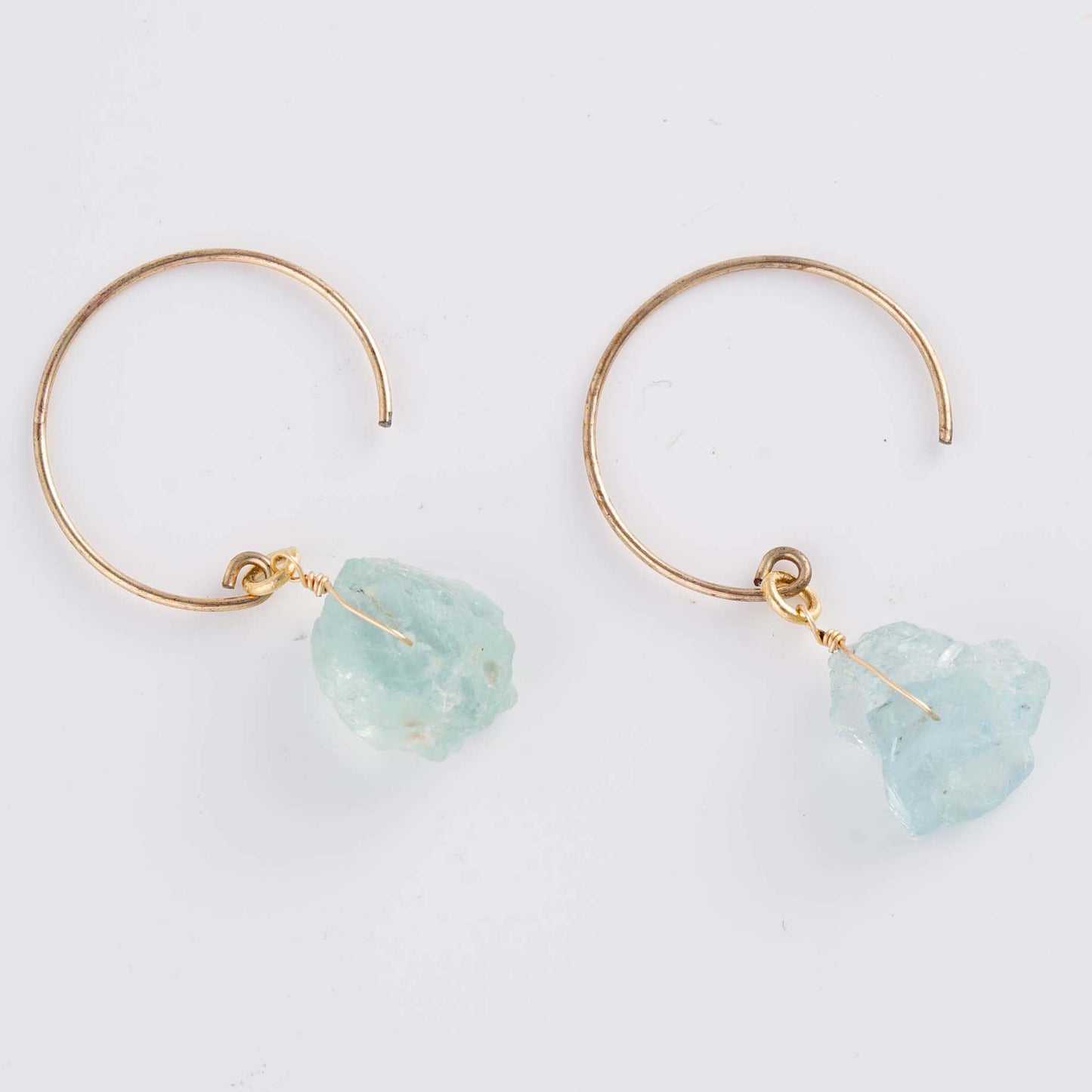 18K Gold Plated Brass Hoop Earrings with Aquamarine Stone | Anting Wanita Hoop