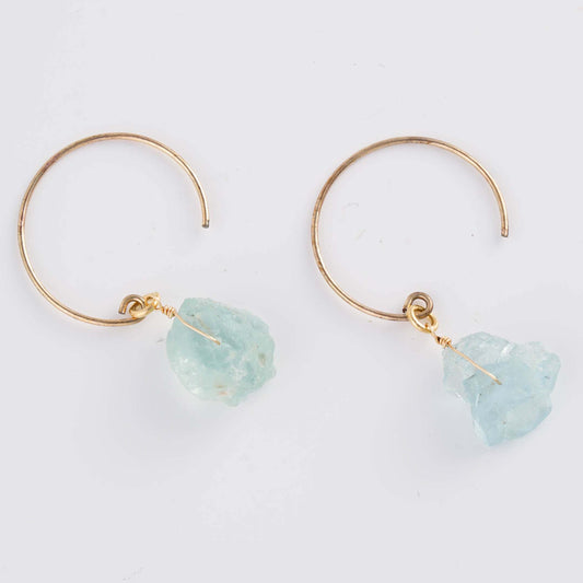 18K Gold Plated Brass Hoop Earrings with Aquamarine Stone | Anting Wanita Hoop