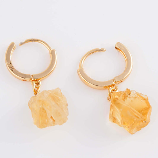 18K Gold Plated Brass Drop Earrings with Citrine Stone | Anting Gantung Wanita Drop