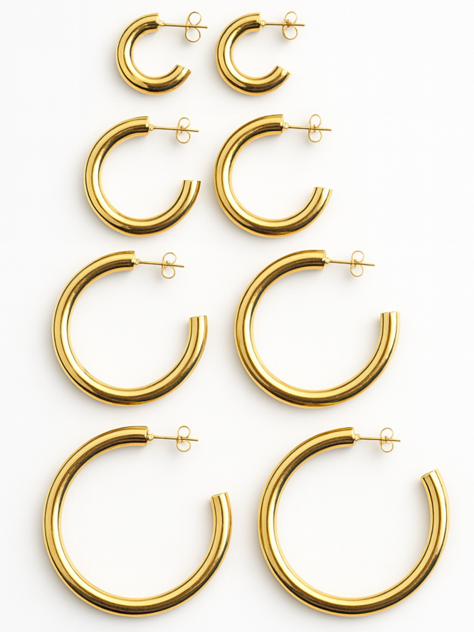 Kaulanada Anting Wanita Hoop Bulat Gold Plated - Anting Tusuk Elegan Trendi Simple untuk Tampilan Sehari-hari - Jarum Stainless Steel Nyaman - Pilihan Warna Gold/Silver/Rose Gold | Statement Earrings