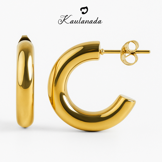 Kaulanada Anting Wanita Hoop Bulat Gold Plated - Anting Tusuk Elegan Trendi Simple untuk Tampilan Sehari-hari - Jarum Stainless Steel Nyaman - Pilihan Warna Gold/Silver/Rose Gold | Statement Earrings