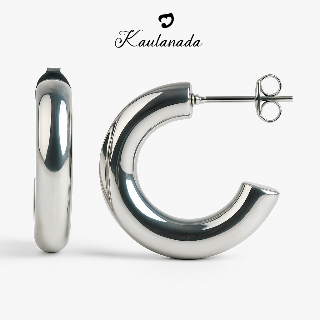 Kaulanada Anting Wanita Hoop Bulat Gold Plated - Anting Tusuk Elegan Trendi Simple untuk Tampilan Sehari-hari - Jarum Stainless Steel Nyaman - Pilihan Warna Gold/Silver/Rose Gold | Statement Earrings