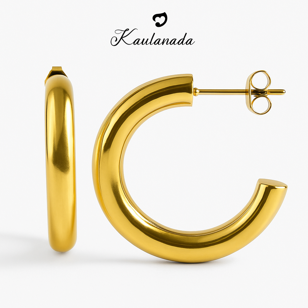 Kaulanada Anting Wanita Hoop Bulat Gold Plated - Anting Tusuk Elegan Trendi Simple untuk Tampilan Sehari-hari - Jarum Stainless Steel Nyaman - Pilihan Warna Gold/Silver/Rose Gold | Statement Earrings