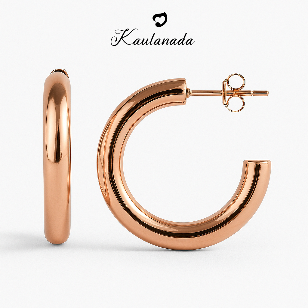 Kaulanada Anting Wanita Hoop Bulat Gold Plated - Anting Tusuk Elegan Trendi Simple untuk Tampilan Sehari-hari - Jarum Stainless Steel Nyaman - Pilihan Warna Gold/Silver/Rose Gold | Statement Earrings
