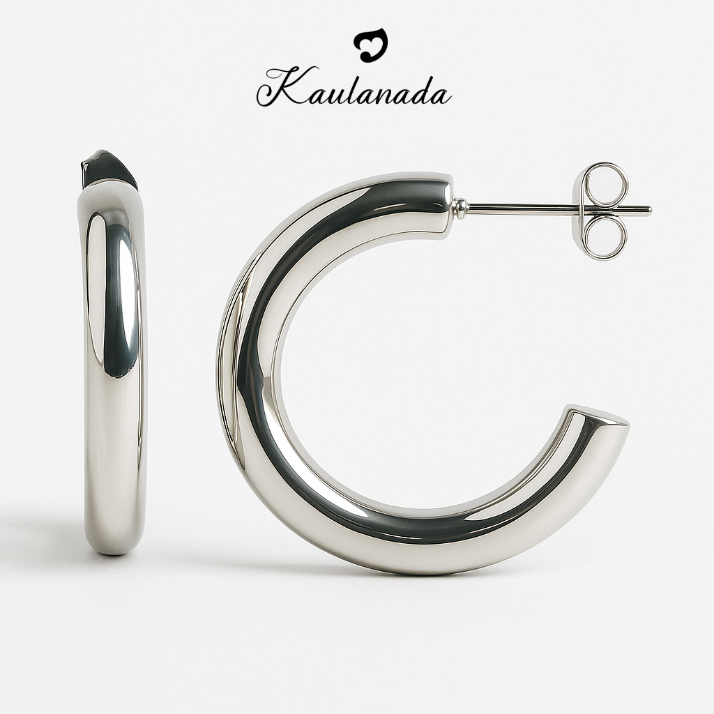 Kaulanada Anting Wanita Hoop Bulat Gold Plated - Anting Tusuk Elegan Trendi Simple untuk Tampilan Sehari-hari - Jarum Stainless Steel Nyaman - Pilihan Warna Gold/Silver/Rose Gold | Statement Earrings