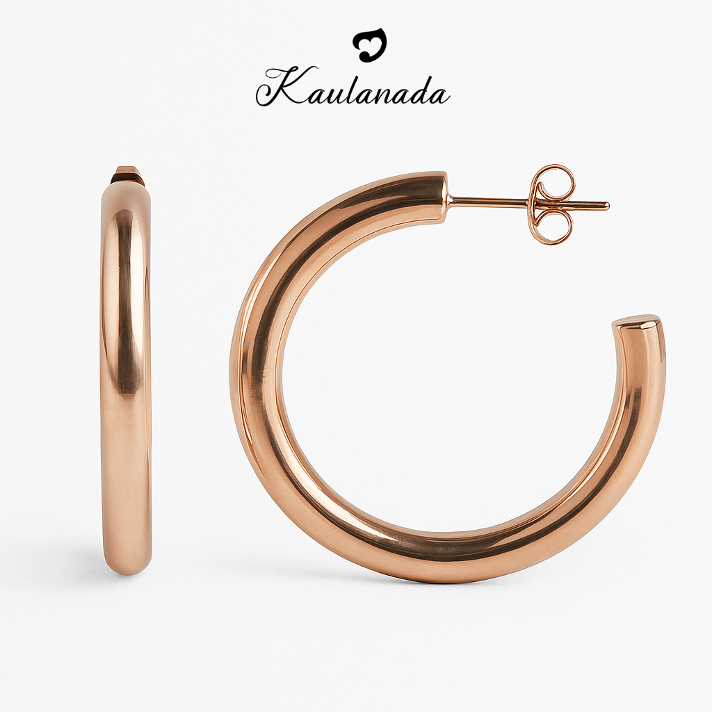 Kaulanada Anting Wanita Hoop Bulat Gold Plated - Anting Tusuk Elegan Trendi Simple untuk Tampilan Sehari-hari - Jarum Stainless Steel Nyaman - Pilihan Warna Gold/Silver/Rose Gold | Statement Earrings