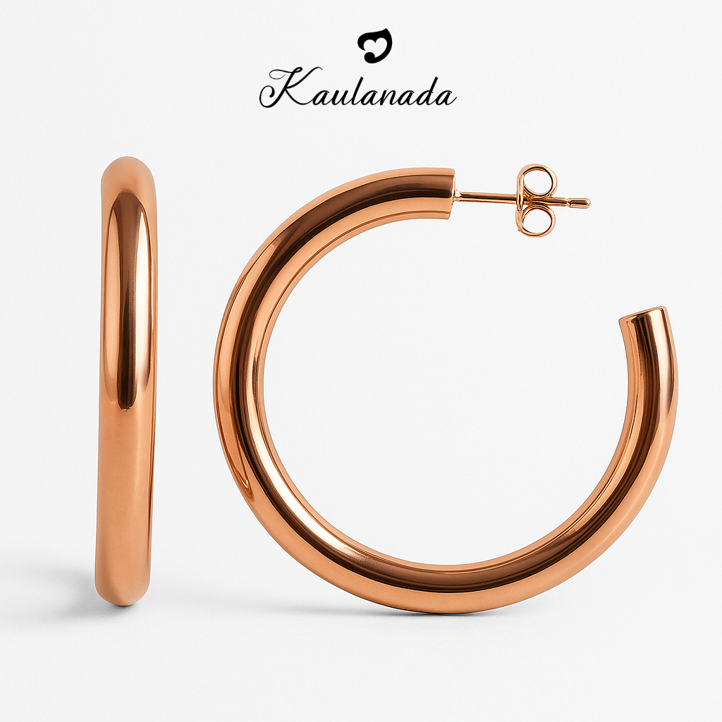 Kaulanada Anting Wanita Hoop Bulat Gold Plated - Anting Tusuk Elegan Trendi Simple untuk Tampilan Sehari-hari - Jarum Stainless Steel Nyaman - Pilihan Warna Gold/Silver/Rose Gold | Statement Earrings