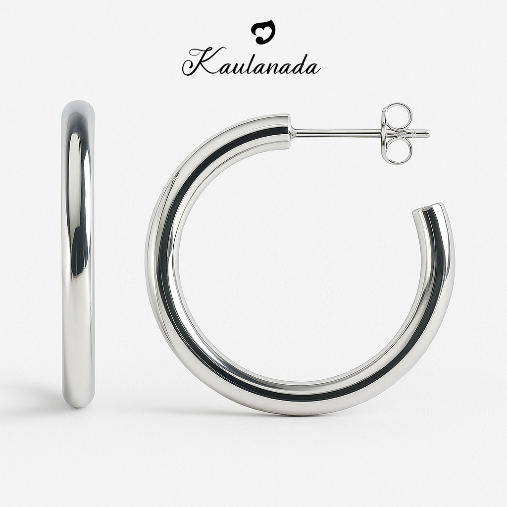 Kaulanada Anting Wanita Hoop Bulat Gold Plated - Anting Tusuk Elegan Trendi Simple untuk Tampilan Sehari-hari - Jarum Stainless Steel Nyaman - Pilihan Warna Gold/Silver/Rose Gold | Statement Earrings