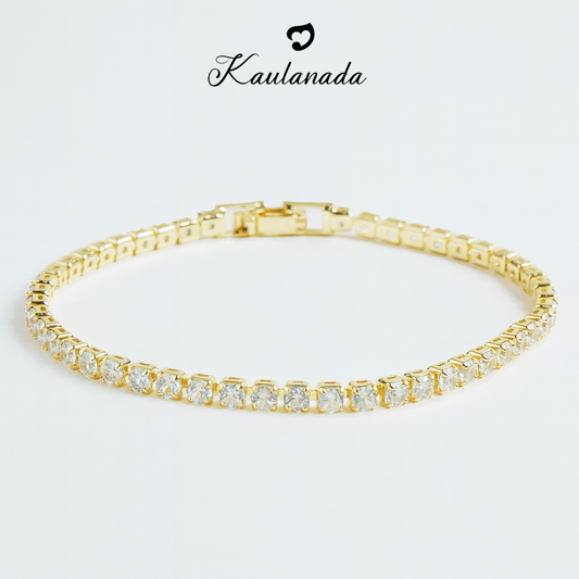 Kaulanada Gelang Wanita Tennis Bracelet Gold Plated 3mm Kristal Zircon | Gelang Emas, Silver, Rose Gold | Aksesoris Fashion Elegan Kekinian