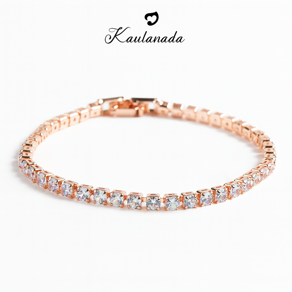 Kaulanada Gelang Wanita Tennis Bracelet Gold Plated 3mm Kristal Zircon | Gelang Emas, Silver, Rose Gold | Aksesoris Fashion Elegan Kekinian
