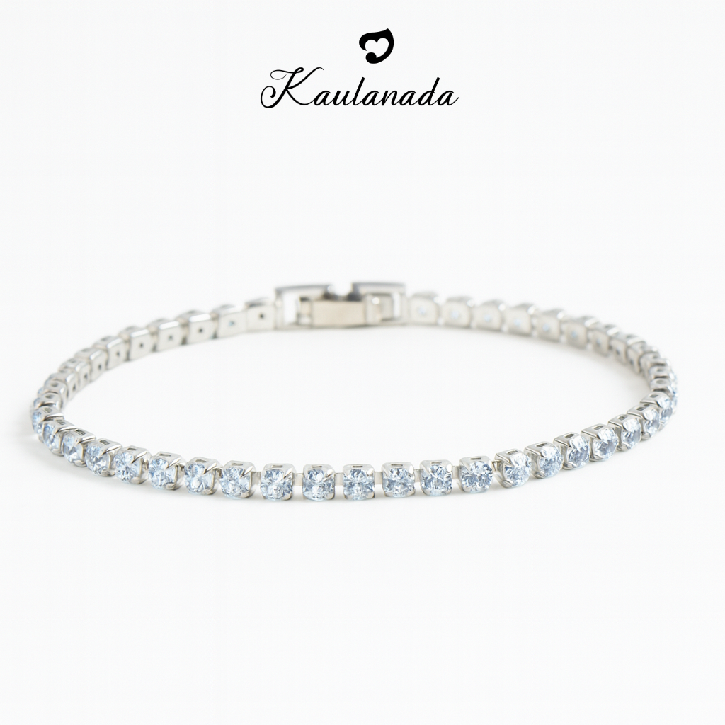Kaulanada Gelang Wanita Tennis Bracelet Gold Plated 3mm Kristal Zircon | Gelang Emas, Silver, Rose Gold | Aksesoris Fashion Elegan Kekinian