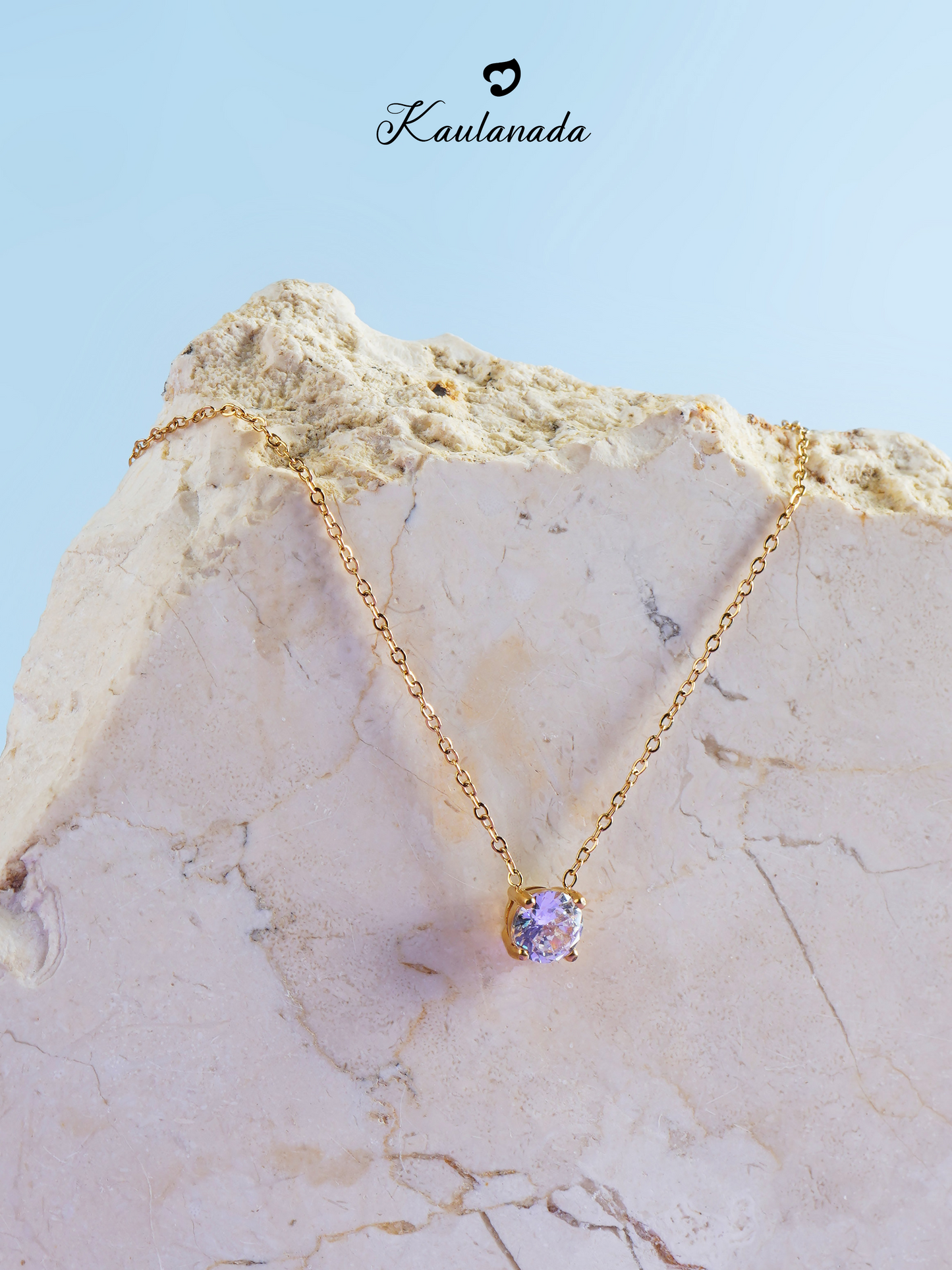 Kaulanada Kalung Wanita Zircon Solitaire (7mm) Emas Gold Plated | Pendant Necklace Simple Elegan | Gold / Silver / Rose Gold