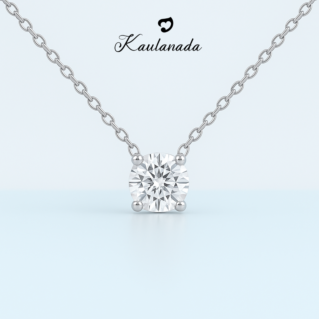 Kaulanada Kalung Wanita Zircon Solitaire (7mm) Emas Gold Plated | Pendant Necklace Simple Elegan | Gold / Silver / Rose Gold